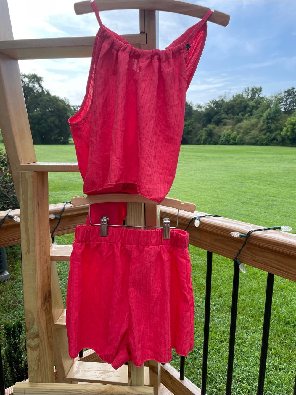 SHEIN Bright Pink Asymmetrical Halter Top & Shorts Set